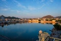 View of famous indian sacred city Pushkar with Pushkar ghats. Rajasthan, India