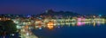 View of famous indian sacred holy city Pushkar with Pushkar ghats. Rajasthan, India. Horizontal pan Royalty Free Stock Photo