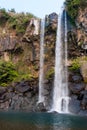 View of famous Jeongbang Waterfall on Jeju Island Royalty Free Stock Photo