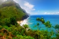 View of the famous Kalalau trail along Na Pali coast of the island of Kauai Royalty Free Stock Photo