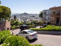 View of famous Lombard Street from Hyde Street on a sunny day