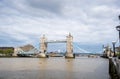 View of the famous London Tower Bridge from the Thames river. Cloudy day Royalty Free Stock Photo