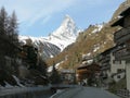 View of the famous Matterhorn and Zermatt in the Swiss Alps in the evening