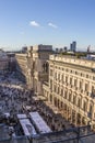 View from famous Milan Cathedral - Duomo Dome of Milan to the main square in Milan, Piazza del Duomo