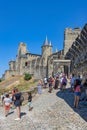 View of famous old castle of Carcassonne in France. 08. 14. 2020 France Royalty Free Stock Photo