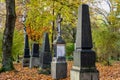 View of famous Old North Cemetery of Munich, Germany with historic gravestones