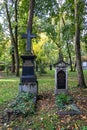 View of famous Old North Cemetery of Munich, Germany with historic gravestones