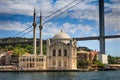 View of the famous Ortakoy mosque Ortakoy Camii and Bosphorus bridge. Istanbul. Royalty Free Stock Photo