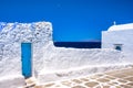 View of the famous pictorial narrow streets of Mykonos town in Mykonos island. Royalty Free Stock Photo