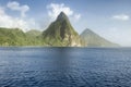 View of the famous Piton mountains in St Lucia, Eastern Caribbean Royalty Free Stock Photo