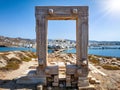 View through the famous Portara marble gate of Naxos island