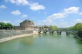 View on famous Saint Angel castle and bridge over the Tiber river in Rome, Italy Royalty Free Stock Photo