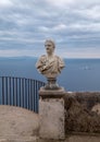 View of the famous statues and the Mediterranean Sea from the Terrace of Infinity at the gardens of Villa Cimbrone, Ravello, Italy