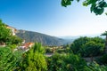 View from famous town of Delphi down to coastal city of Itea Royalty Free Stock Photo