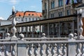 View from the famous triple bridge to the market place in Ljubljana on sunny day