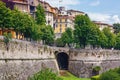 View of the famous Venetian walls in Bergamo Citta Alta in northern Italy. Bergamo is a city in the alpine Lombardy region Royalty Free Stock Photo