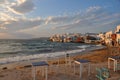 View of famous waterfront cafes and houses of Mykonos town Royalty Free Stock Photo