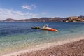 View from famous white vessel Padulella beach to city of Portoferraio, Island of Elba, Italy Royalty Free Stock Photo