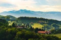 View from famous wine street in south styria, Austria on tuscany like vineyard hills Royalty Free Stock Photo