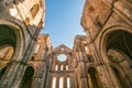 View of the fantastic interior of San Galgano abbey or manastery in Tuscany