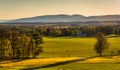 View of farm fields and distant mountains from Longstreet Observation Tower in Gettysburg, Pennsylvania. Royalty Free Stock Photo