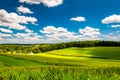 View of farm fields and rolling hills in rural York County, Penn Royalty Free Stock Photo