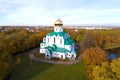 View of the Fedorovsky Cathedral shot from a quadcopter. Tsarskoye Selo, St. Petersburg