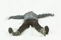 View from feet of person laying down in snow Royalty Free Stock Photo