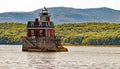 Hudson Athens Lighthouse, Hudson River and Catskill Mountains Royalty Free Stock Photo