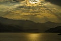 view on Fewa Lake and mountains in Pokhara, Nepal