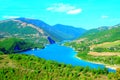 View from Fiastra at Lago di Fiastra surrounded by the Sibillini