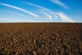 View of a field of soil on a sunny day in Plancenoit, Beligum