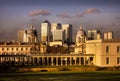 View of the financial district, Canary Wharf, from Greenwich Royalty Free Stock Photo