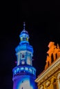View of the fire tower during night in Sopron, Hungary...IMAGE Royalty Free Stock Photo