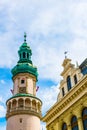 View of the fire tower and the town hall in Sopron, Hungary...IMAGE Royalty Free Stock Photo