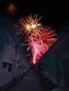 View firework at the backlane of the housing area Royalty Free Stock Photo