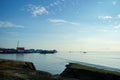 An view of fisherman homes and a fishing shack on a dock near a scenic fishing village Royalty Free Stock Photo