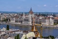 The view from the Fisherman`s Bastion across the River Danube towards the Parliament building in Budapest Royalty Free Stock Photo