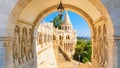 View on the Fisherman`s Bastion. Arch gallery and Arpad-era warrior statues with staircase. Popular tourist attraction in Budapest Royalty Free Stock Photo