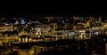 The view from the Fisherman`s Bastion towards the Chain Bridge across the River Danube in Budapest at night