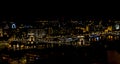 The view from the Fisherman`s Bastion towards the Chain Bridge eastward along the River Danube in Budapest at night Royalty Free Stock Photo