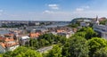 The view from the Fisherman`s Bastion towards the Chain Bridge eastward along the River Danube in Budapest