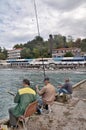 View of fishermen on beach in the Sochi, Russia