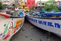 View of a fishermen with fishing boats in Kanyakumari. Royalty Free Stock Photo