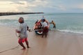 View of a fishermen with fishing boats in Kanyakumari. Royalty Free Stock Photo