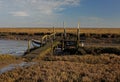 A view of fishing boat on Thornham Marsh, North Norfolk.