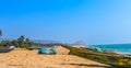 View of Fishing boats on beautiful sea shore at sunrise or sunset Royalty Free Stock Photo