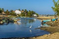 A View Of Fishing Boats And Local Wildfowl On A Tributary To The Lagoon In Negombo, Sri Lanka
