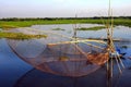 View of fishing with a net in flooded water in Manikganj, Bangladesh