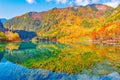 View of Five Flower Lake at autumn sunrise time. Royalty Free Stock Photo